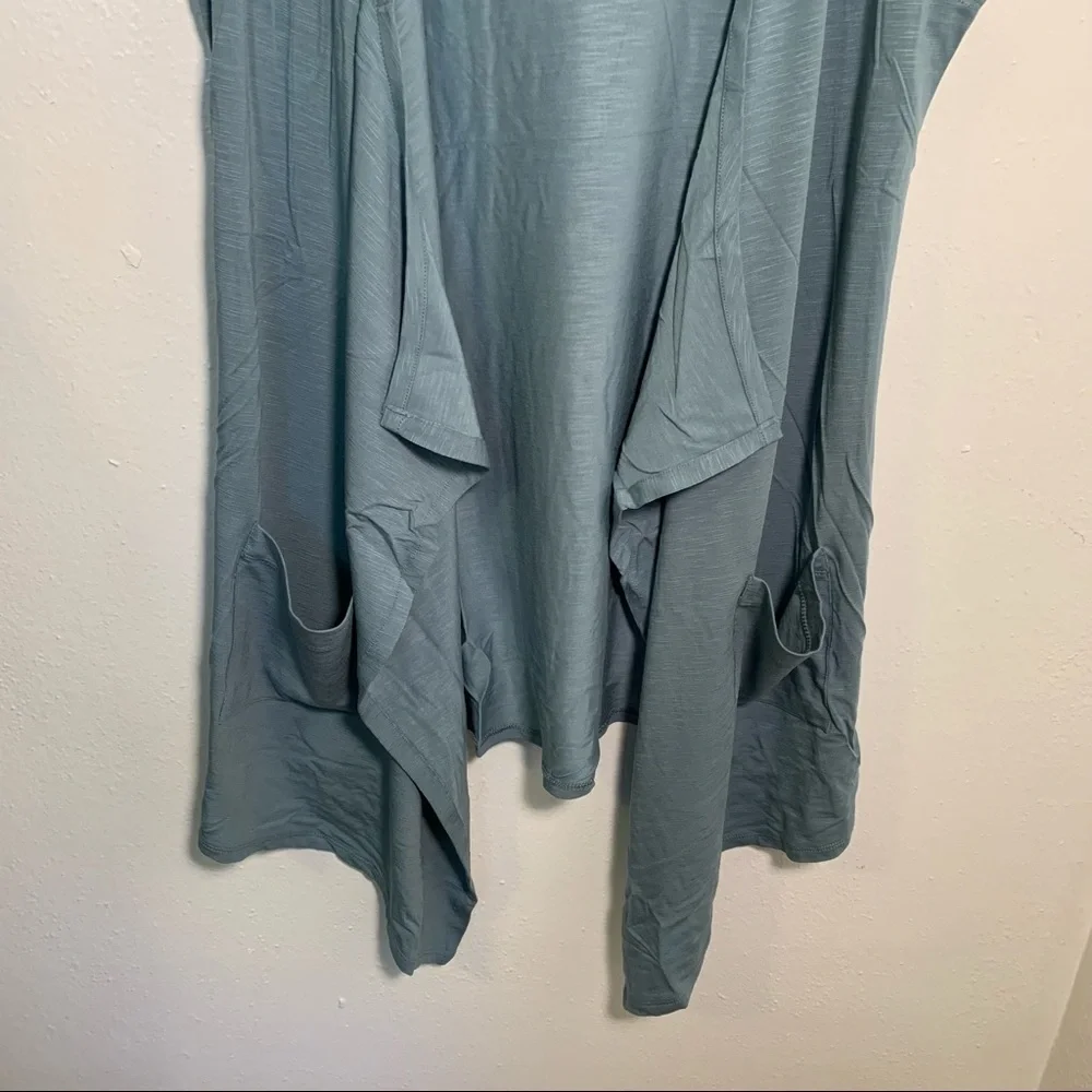 LOGO by Lori Goldstein Women's Size XS Open Front Knit Vest with Hood Light Blue